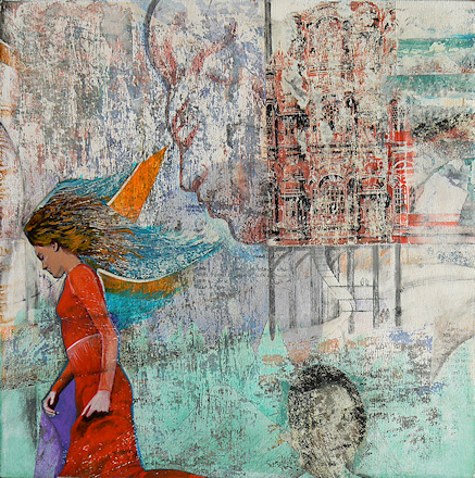 La fuga, 2011.
pastel, acrylic and mixed media on board.
Elena Greggio