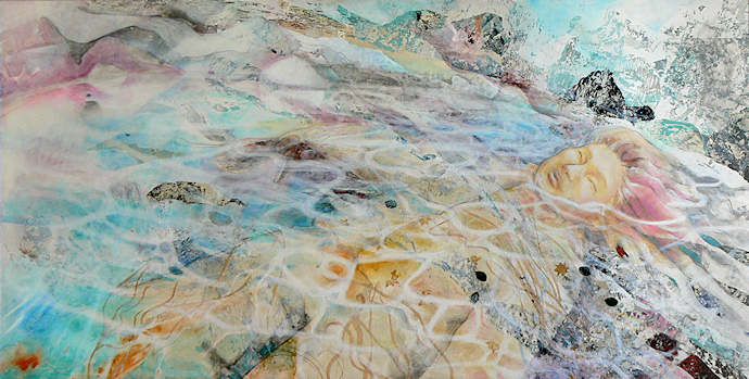 Nel mio lago, 2011.
acrylic, pencil and paper on board.
Elena Greggio
