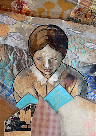 You Are Always Around Me, 2014.
acrylic, pencil and paper on canvas.
Elena Greggio