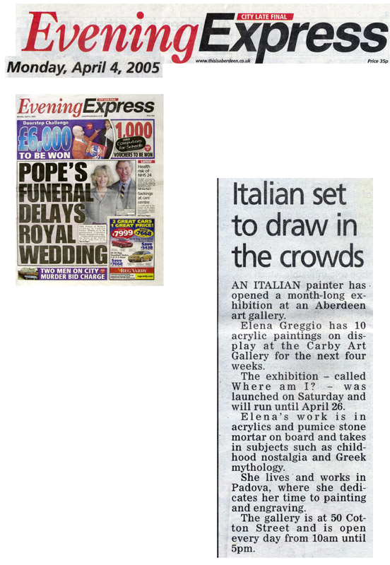 Solo exhibition Where Am I? by Elena Greggio. Article from Evening Express