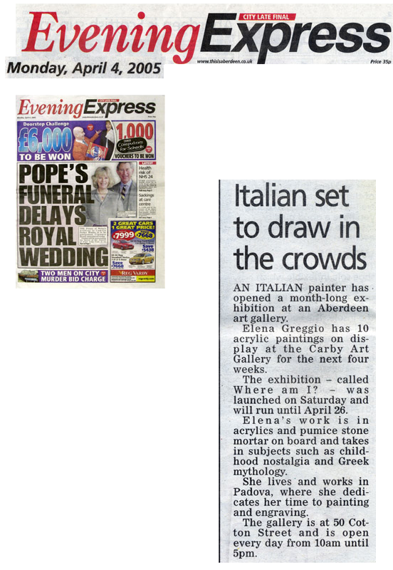 Mostra personale di Elena Greggio Where Am I?. Articolo da Evening Express