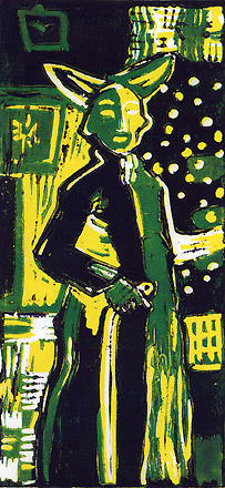 Uomo in maschera, 1999.
linocut.
Elena Greggio