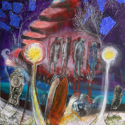 Tra il limbo e l'aurora, 2011.
pastel, acrylic and mixed media on board.
Elena Greggio