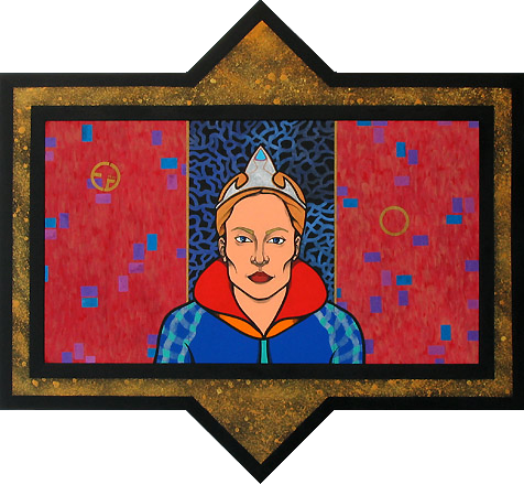 Regina, 1999.
oil, acrylic, purpurin and pumice-stone mortar on board<.
Elena Greggio